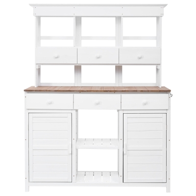Garden Potting Bench with Hutch, 6 Drawer & 2 Cabinet, 50'' L x 20.5'' W x 65.5'' H, White