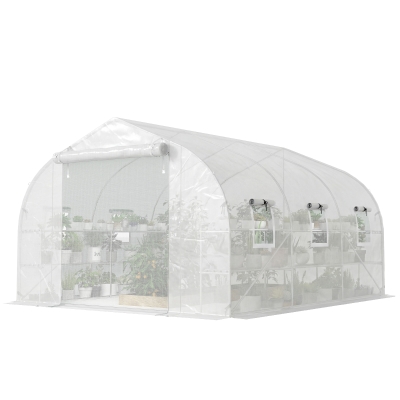 Outsunny 10'x11' Walk-in Greenhouse with Shelves & PE Cover, White