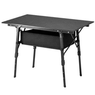Outsunny 3ft Aluminum Small Folding Table, Portable Camping Table with Storage Bag, Carry Bag for Outdoor Picnic BBQ, Black