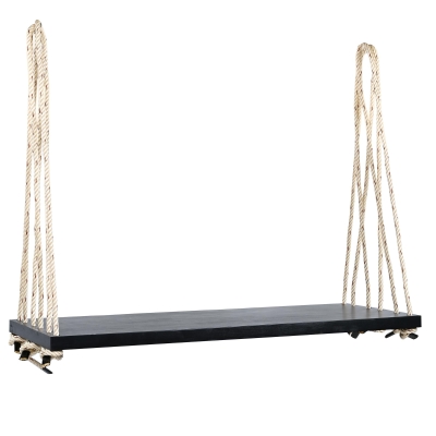 Acacia Wood Porch Swing with Plush Cushion & 2 Throw Pillow, 63'' L x 23.5'' W x 2'' H, Black