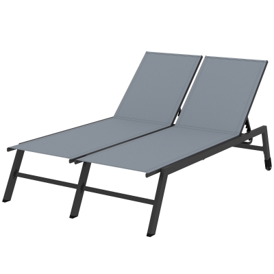 Outsunny Chaise Lounge Chair for 2 Person, Outdoor Lounge Chair with 5-Position Adjustable and Wheels