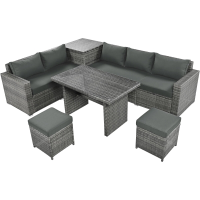 6-Piece Patio Rattan Set with Adjustable Lounger & Storage Box, 75.5" L x 27.5" W x 28.5" H, Grey
