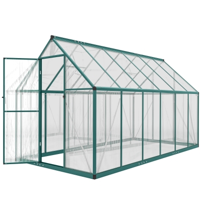 Outsunny 11x6 ft Polycarbonate Walk-In Greenhouse, Swing Door, Dark Green