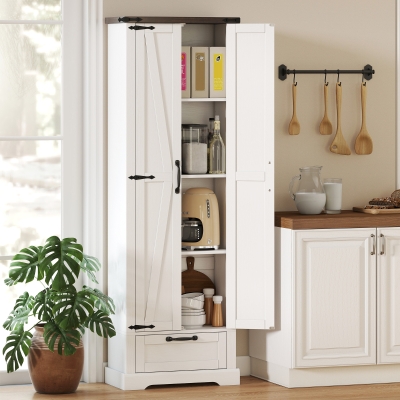 HOMCOM 71" Pantry Cabinet, Kitchen Storage Cabinet with Adjustable Shelves, 2 Doors and Drawer for Dining Room, White
