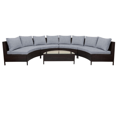 5 Piece Half-Moon Patio Sectional with Glass Table, 47.5" L x 27" W x 27" H, Grey