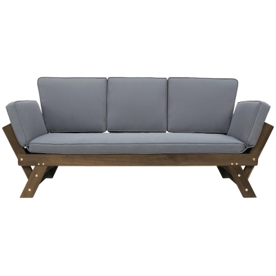 Expandable Acacia Wood Daybed with Cushions, 78.5" L x 21.5" W x 32" H, Gray