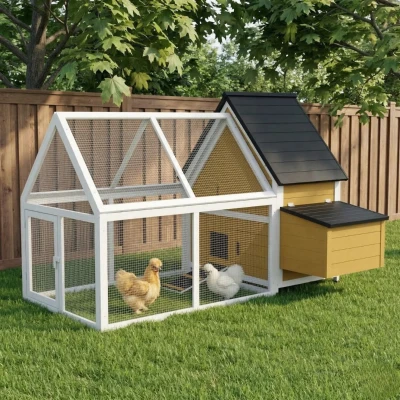 PawHut 65" Wooden Chicken Coop with Nesting Box, Yellow