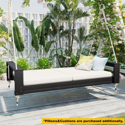 Twin Size Porch Swing Bed for Patio, Garden & Backyard, 86'' L x 41.5'' W x 17.5'' H, Black