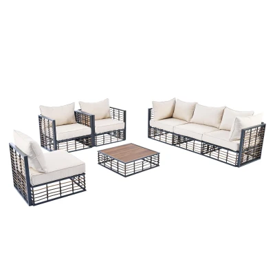 All-Weather Patio Sectional with Cushions & Coffee Table, 25" L x 25" W x 24" H, Dark grey