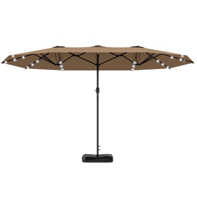 Outsunny 14.4ft Double-Sided Patio Umbrella with Solar LED, Khaki