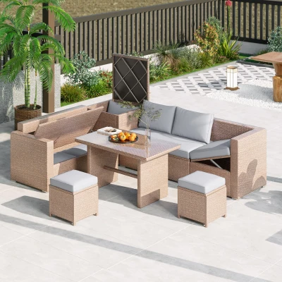 6-Piece Patio Rattan Set with Adjustable Lounger & Storage Box, 75.5" L x 27.5" W x 28.5" H, Natural