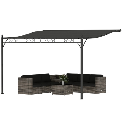 Outsunny 11.5' x 8.2' Outdoor Pergola, Wall Mounted Lean to Pergola with Metal Frame, UPF30+, Garden Gazebo