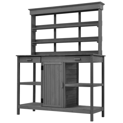 Outdoor Potting Bench with 2 Drawers, 50'' L x 19.5'' W x 66'' H, Gray