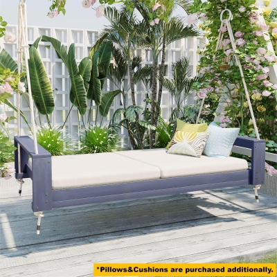 Twin Size Outdoor Porch Swing Bed with 400 LBS Capacity, 86'' L x 41.5'' W x 17.5'' H, Gray