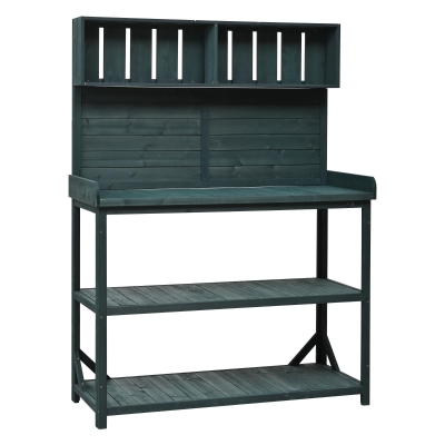 Outdoor Potting Bench with 4 Shelf & Side Hook for Patio, 47'' L x 19.5'' W x 65'' H, Green