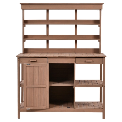 Farmhouse Wooden Potting Bench with 2 Drawer & Cabinet, 50'' L x 20'' W x 66'' H, Brown