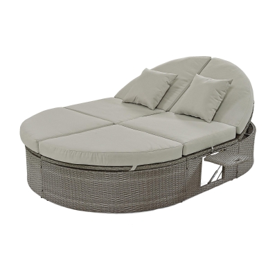 All-Weather Rattan Daybed with Adjustable Backrest, 78.5" L x 55.5" W x 16.5" H, Gray