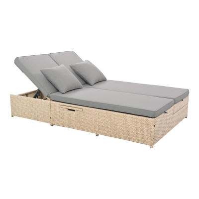 Outdoor Patio Sunbed with Adjustable Backrest & Side Tray, 47" L x 29.5" W x 15" H, Brown