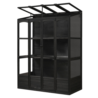 Walk-In Wooden Greenhouse with 2 Folding Shelf & 4 Skylight, 58'' L x 29'' W x 78'' H, Black