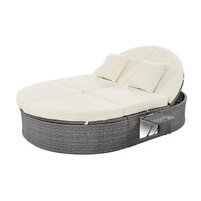 2-Person Patio Daybed with Adjustable Backrest & Cup Tray, 78.5'' L x 55.5'' W x 16.5'' H, Beige