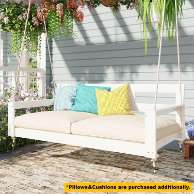 Twin Daybed Porch Swing with 4 Rope for Patio or Garden, 82'' L x 40.5'' W x 27.5'' H, White