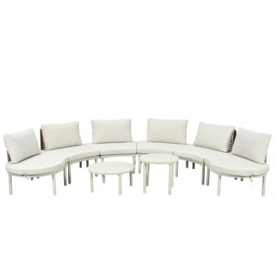 8-Piece Half Moon Patio Sectional with 2 Coffee Table & Cushion, 34.5'' L x 25.5'' W x 12.5'' H, Beige