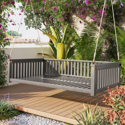 Minimalist Swing Bed with Safe Sloped Design for Backyard, 79" L x 41.5" W x 21" H, Gray