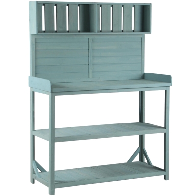 Outdoor Potting Bench with 4 Storage Shelf & Side Hook, 47'' L x 19.5'' W x 65'' H, Green