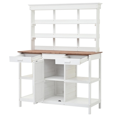 Large Wooden Potting Bench with 2 Drawer, Cabinet, Open Shelf, 50'' L x 19.5'' W x 66'' H, White