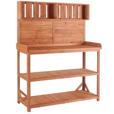 Rustic Wooden Potting Bench with 4 Storage Shelf & Side Hook, 47'' L x 19.5'' W x 65'' H, Natural