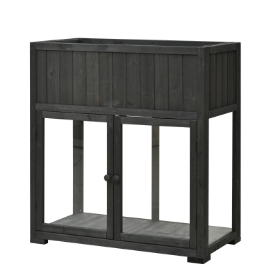 Mini Wood Cold Frame Greenhouse with Wheels for Patio, 35.5" L x 17.5" W x 37.5" H, Black