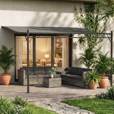 Outsunny 11.5' x 8.2' Outdoor Pergola, Wall Mounted Lean to Pergola with Metal Frame, UPF30+, Garden Gazebo