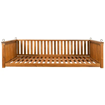 Minimalist Twin Swing Bed with Ropes for Patio & Backyard, 79" L x 41.5" W x 21" H, Teak