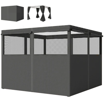 Outsunny Gazebo Curtains, 10' x 10' Universal Replacement Privacy Curtain, 4-Panels Sidewall with Roll up Mesh Windows, Dark Grey