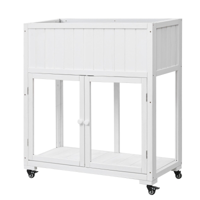 Mini Wood Cold Frame Greenhouse with Wheels for Patio, 35.5" L x 17.5" W x 37.5" H, White