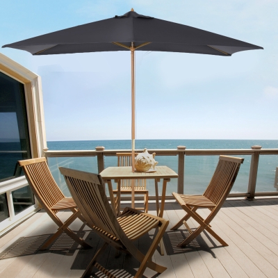 Outsunny 7' x 10' Wooden Patio Umbrella, Rectangle Garden Parasol, Outdoor Sunshade Canopy with Bamboo Ribs for Garden, Dark Grey