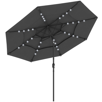 Outsunny 9.7 ft Patio Umbrella with Solar LED Lights, Tilt, Black