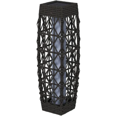 Outsunny Wicker Outdoor Floor Lamp, Decorative Solar Lantern with Auto On/Off LED Lights, IP44 for Patio, Porch, Pathway, Grey