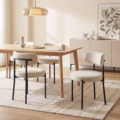 HOMCOM 4 Pieces Kitchen Chairs, Modern Dining Chairs w/ Berber Fleece Upholstery and Steel Legs for Living Room, Beige