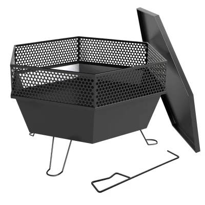 Outsunny 20" Fire Pit with Fire Poker, Foldable Wood Burning Firepits with Lid, Portable Firepit, Black