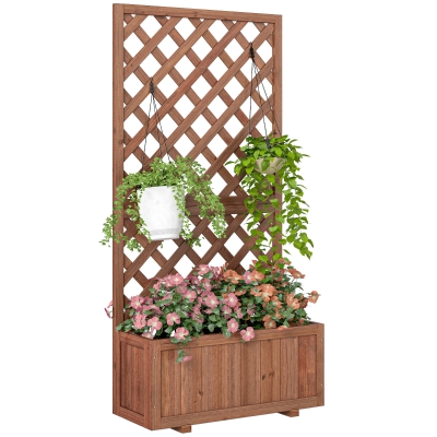 Outsunny 59" Wooden Planter with Trellis, Orange