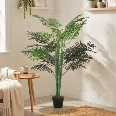 Outsunny 5FT Artificial Palm Tree, Fake Tropical Tree with Lifelike Leaves, Faux Plant in Pot for Indoor Decoration, Green