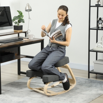 HOMCOM Ergonomic Kneeling Chair, Wood Kneel Stool with Thick Pads, Desk Knee Chair, Improve Posture, Dark Grey