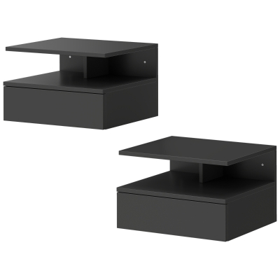 HOMCOM Floating Nightstand Set of 2, Wall Mounted Bedside Table with Drawer and Shelf, Small Night Stand for Bedroom, Black