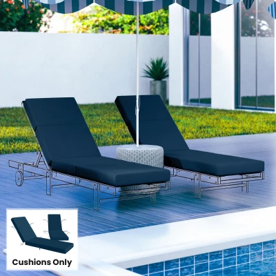 Outsunny Set of 2 Outdoor Chaise Lounge Cushions, 4" Thick, Navy Blue