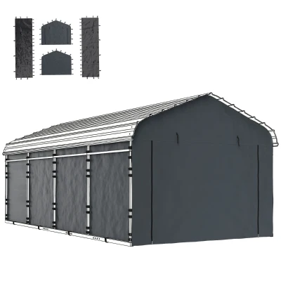 Outsunny Carport Replacement Canopy Cover Sidewalls for 10' x 15' Carport, UPF50+ Waterproof Garage Car Shelter Tarp, Dark Grey
