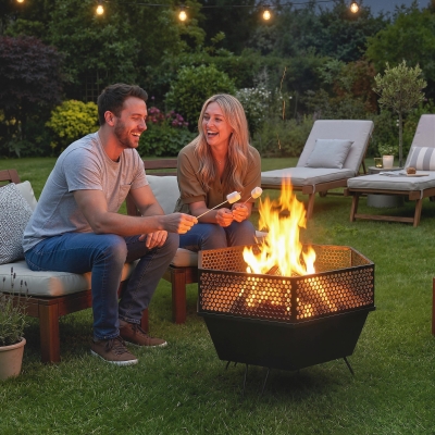 Outsunny 20" Fire Pit with Fire Poker, Foldable Wood Burning Firepits with Lid, Portable Firepit, Black