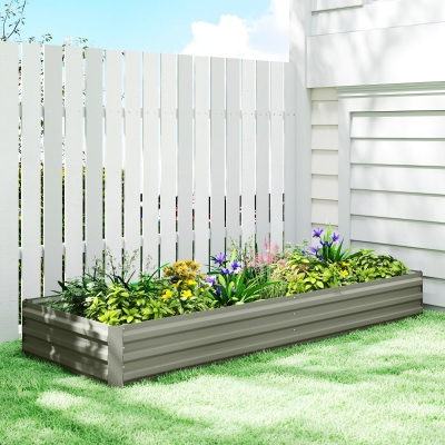 Outsunny 8 x 3 x 1ft Galvanized Raised Garden Bed, Metal Elevated Planter Box for Growing Flowers, Herbs, Succulents, Light Grey