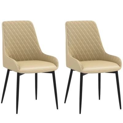 HOMCOM Upholstered Kitchen Chairs, Modern Dining Chairs Set of 2 with Diamond Tufting and Steel Legs for Dining Room, Khaki