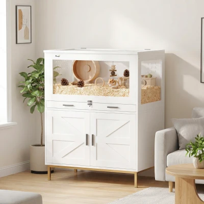 PawHut Hamster Cage with Storage Cabinet & Acrylic Panels, 30"x19.5"x36"